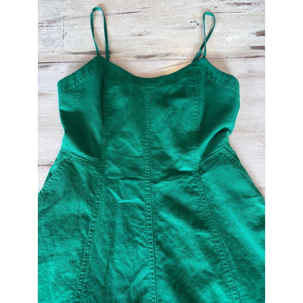 BANANA REPUBLIC midi dress women size 2 green linen blend smocked back pockets - Picture 5 of 11